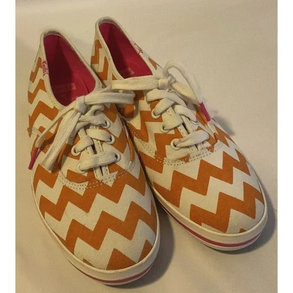 Women s Kate Spade for Keds Orange White Chevron Shoes Sneakers Size 7 NWOT